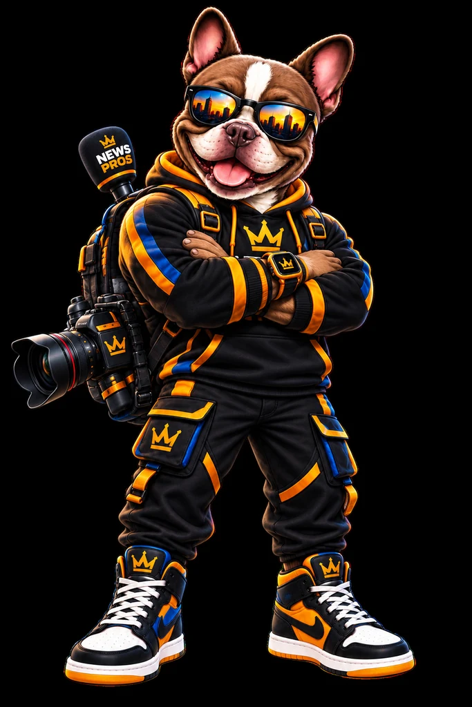 Hercules, the News Pros mascot, standing with arms crossed in sunglasses and News Pros gear